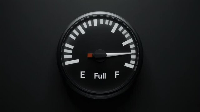 Fuel Gauge Needle Moving from Empty to Full in Cinematic Close-up with Dramatic Lighting