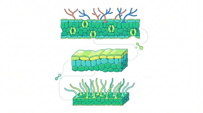Diagram of Plant Dermal Tissue System with Stomata and Trichomes Illustration