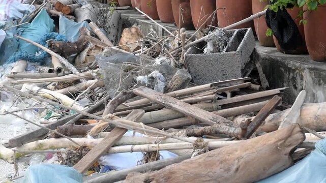 Pile of wood and branches gathered together.