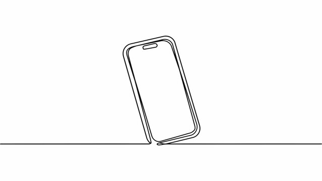 Modern smartphone standing at an angle one line drawing