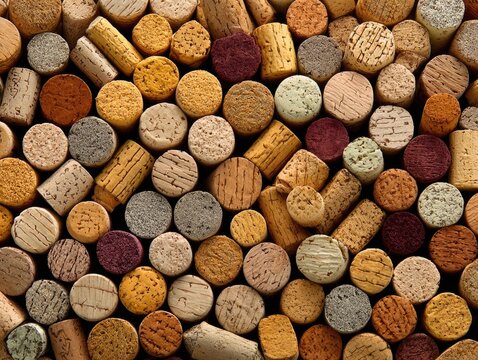 Wine corks in various colors closeup.