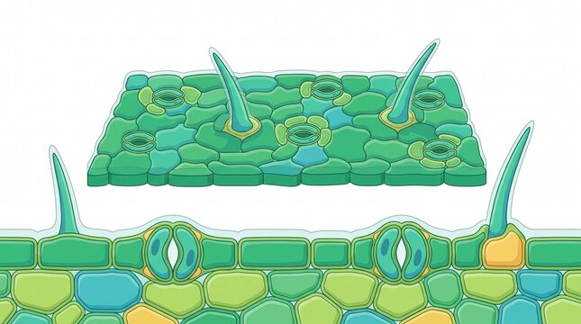 Plant Epidermis Anatomy Illustration with Stomata and Trichomes