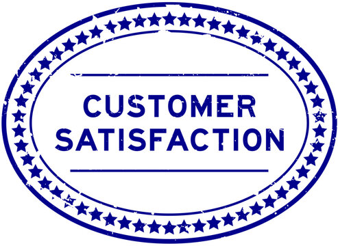 Grunge blue customer satisfaction word oval rubber seal stamp on white background