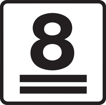 Number 8 symbol with double underline bold black glyph for counting or ranking isolated on white background