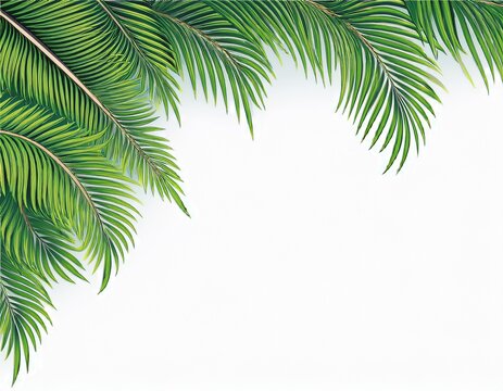 isolated palm tree branches corner border on white background