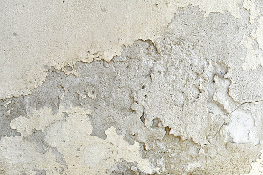 Peeling painted concrete wall. Leaking rain cause the wall and ceiling cracked.