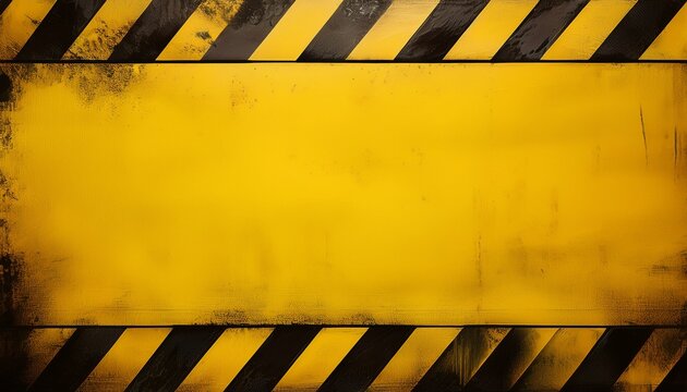warning sign yellow background caution safety or under construction safety banner with black and yellow hazard stripes frame a distressed yellow panel universally signaling danger