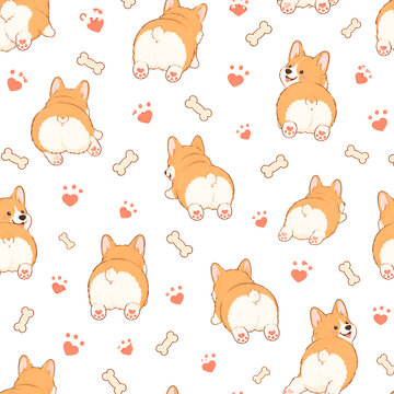 Cute corgi dog and corgi butt seamless pattern playful puppy background vector illustration