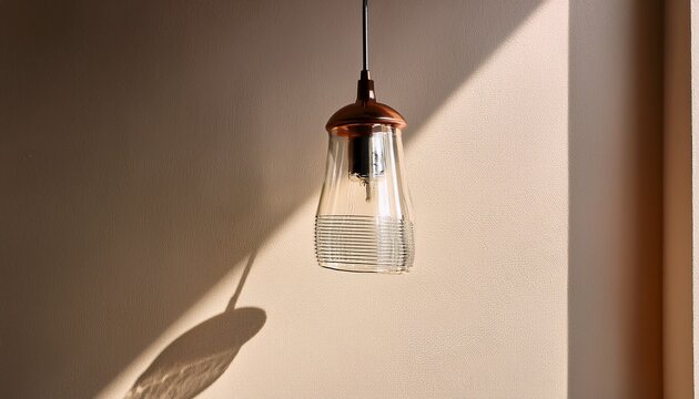 minimalist glass pendant lamp against a neutral wall with striking light and shadow effects