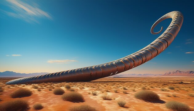 giant worm like structure in vast desert landscape under a clear bright sky