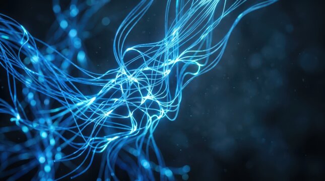 Abstract glowing blue digital neural network pathways on a dark background motion graphics