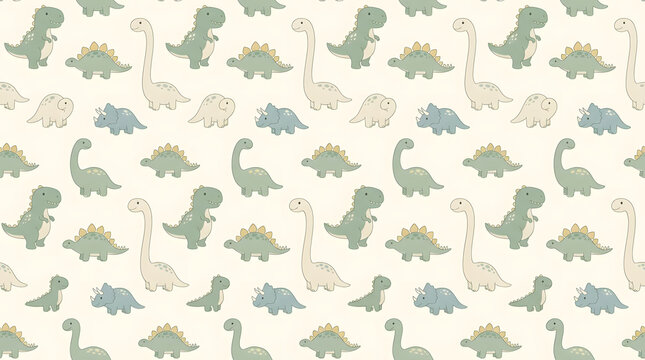 Cute dinosaur seamless pattern in soft pastel colors.