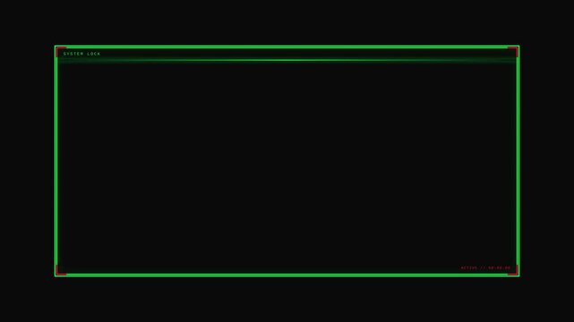 Dynamic motion of neon green rectangular borders in digital animation for modern technology design.