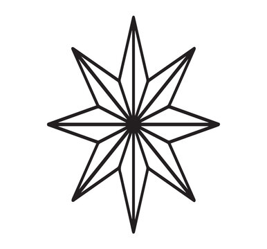 Eight pointed star geometric shape outline black stroke vector design element with star sign line art white background star symbol astronomy astrology