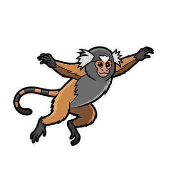 Marmoset monkey leaping in mid air cartoon illustration