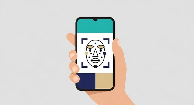 Biometric face recognition technology icon on smartphone screen