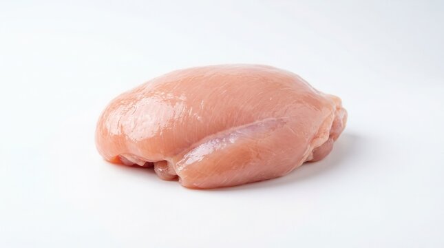 Raw boneless skinless chicken thigh piece isolated on a white background