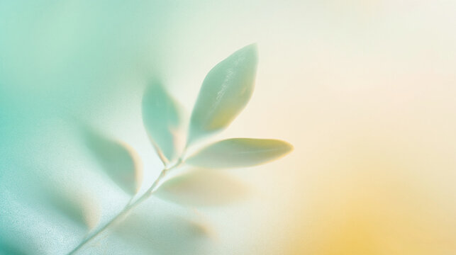 A soft botanical silhouette emerges in mint and pastel yellow gradients. This modern, minimal design features airbrushed diffusion and a tranquil atmosphere.