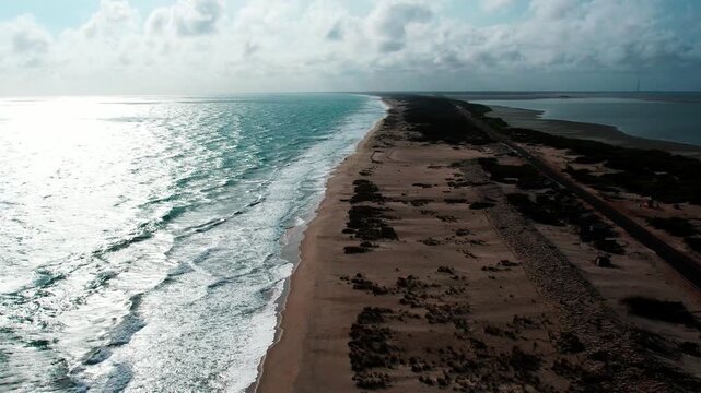 Aerial view of Ram Setu, dhanushkodi, Rameswaram Island, Tamil Nadu, India.