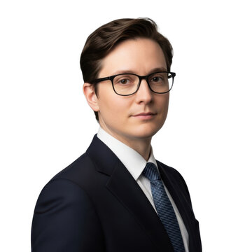 Professional headshot of a man in a dark suit and glasses against a clean white background
