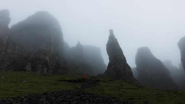 Mythical rock formations of the Quiraing, including the Needle, on the Isle of Skye, Scotland