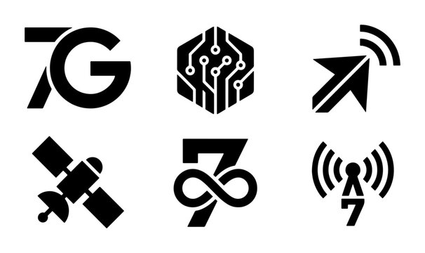 7G Network Icons, 7th Generation Technology Symbols, Wireless Communication Vector Graphics