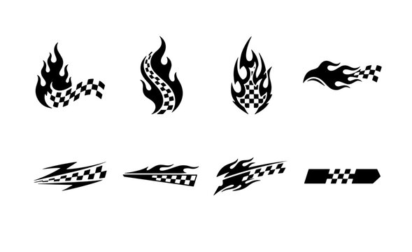 Racing Flame and Checkered Flag Decal Set, Sport Car Graphics, Automotive Vinyl Stickers