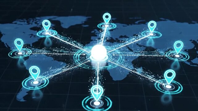 Futuristic Global Network Map Satellite Communication, Internet Connectivity, Big Data, Digital World Background Animation.