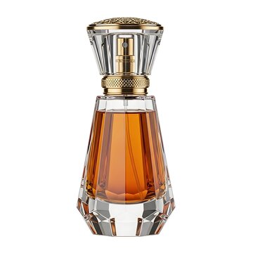 Elegant perfume bottle with gold cap and amber liquid
