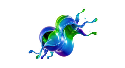 Fototapeta premium Vibrant, flowing liquid splashes in dynamic motion with iridescent colors and glossy textures against a pristine white background