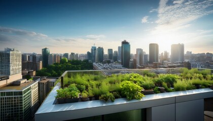 Fototapeta premium green rooftop cityscape sustainable urban living