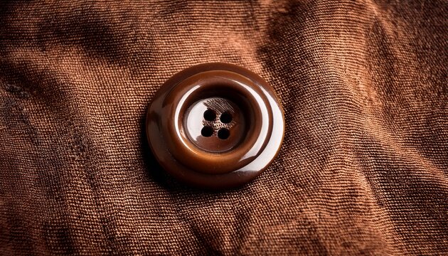 closeup of vintage button on brown fabric textile