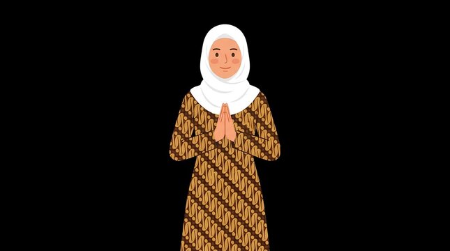 Illustration of a woman in hijab and batik clothing.