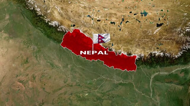 Nepal country map zoom animation featuring national flag motion footage