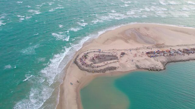 Aerial view of Ram Setu, dhanushkodi, Rameswaram Island, Tamil Nadu, India.