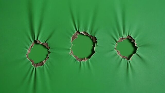 Green Fabric Rippling with Expanding Circular Holes During Dynamic Movement