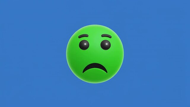 Green happy faces transforming into sad faces during growth stages with cinematic motion