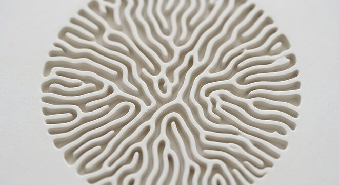 Abstract bio-mimetic Turing pattern relief in matte white plaster