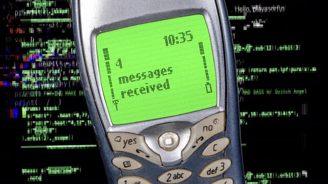 old mobile telephone with simple interface on screen