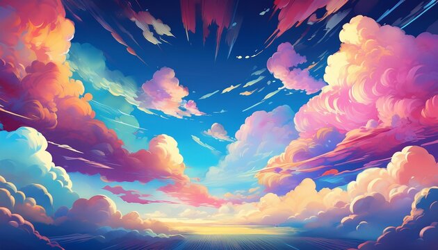 beautiful colorful anime clouds on a blue sky