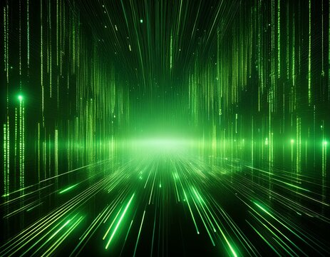 abstract green digital rain with matrix code in futuristic cyber background perfect for technology and data themed visuals