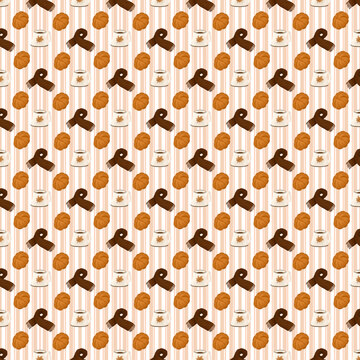seamless pattern about autumn season include pumpkin, scarf, and mug