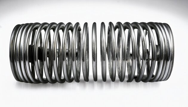 industrial steel helical coil spring assembly cutout on white background