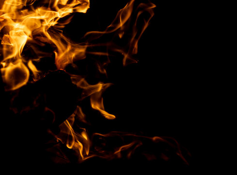 Fiery flames dance against a pure black backdrop