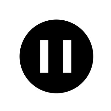 Vector black and white play icon or two vertical sticks in a circle