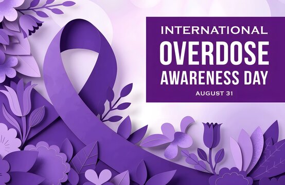 International Overdose Awareness Day Banner with Purple Ribbon
