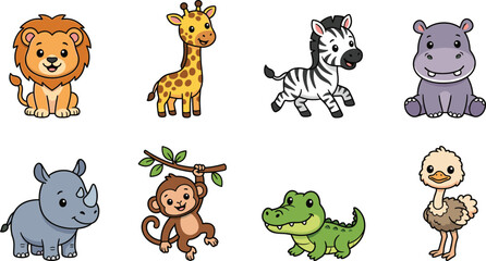 Obraz premium Cute African Safari Animals Character Set for Children Education Nursery Wall Art and Kids Book Illustration