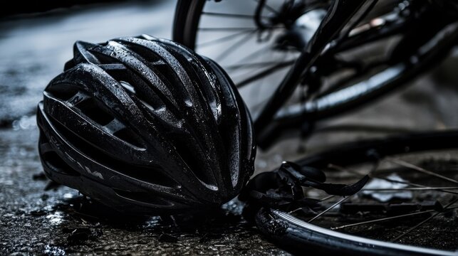 Bicycle Crash Safety Concept on Asphalt Street at Dusk