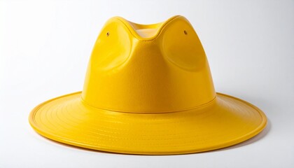 Fototapeta premium Bright Yellow Wide-Brim Fedora Hat Isolated on Clean White Background for Fashion Accessory, Summer Wear, and Trendy Headwear Product Display