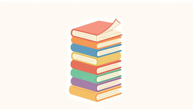 Colorful stacked books with orange cover on top, flat vector illustration of education and reading